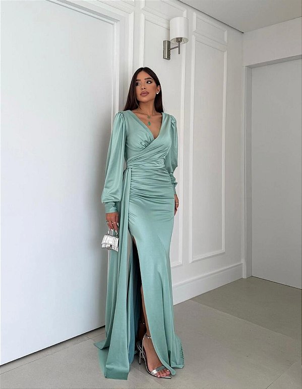 Vestido Bulgária verde menta + Clutch Brinde