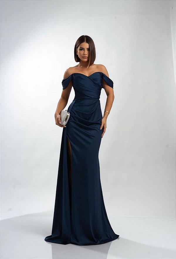 Vestido Phoenix azul marinho + Clutch Brinde