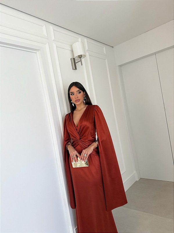 Vestido Isabel terracota+ Clutch Brinde