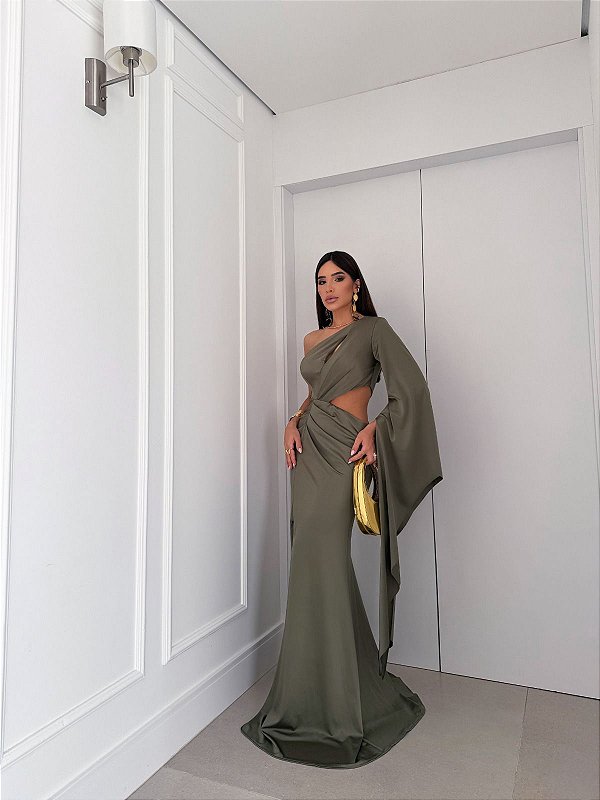 Vestido Isis verde oliva + Clutch brinde
