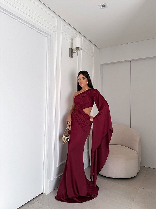 Vestido Isis marsala + Clutch brinde