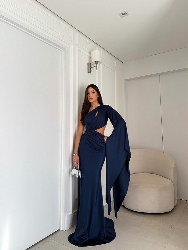 Vestido Isis azul marinho + Clutch brinde
