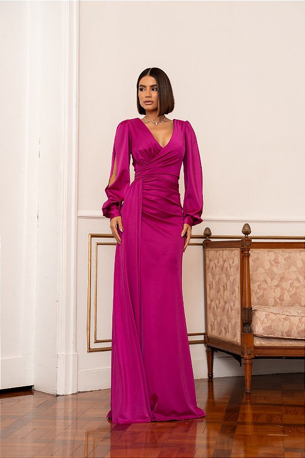 Vestido Bulgária Fucsia + Clutch Brinde