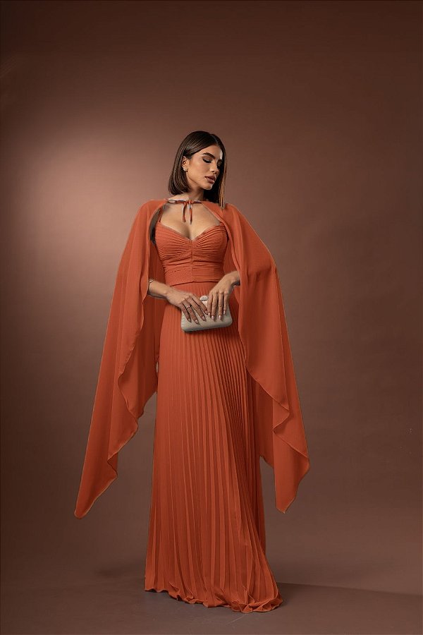 Vestido Jaque terracota + Clutch Brinde