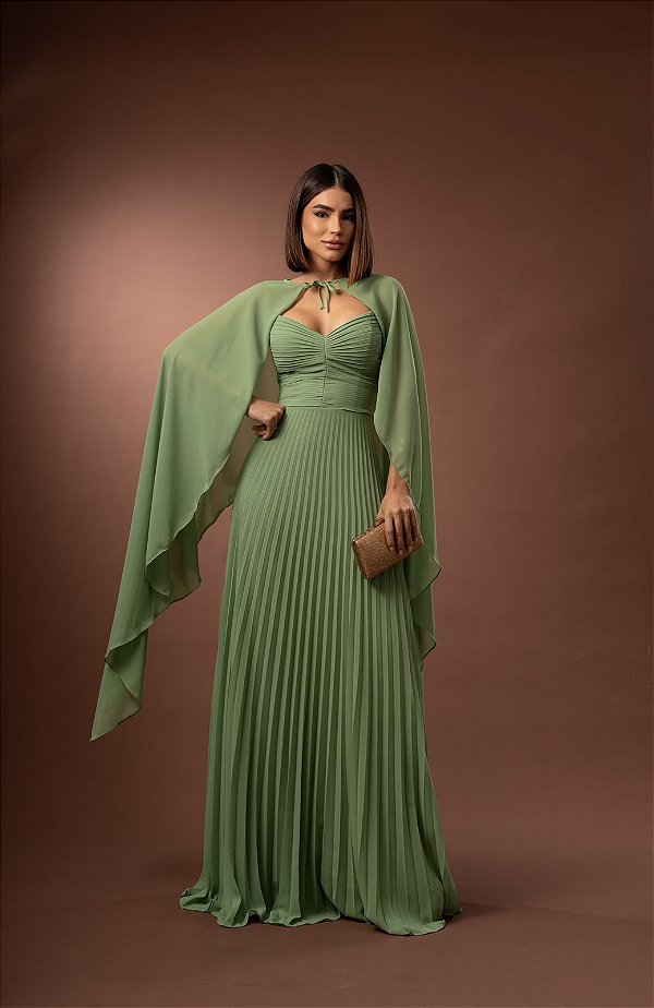 Vestido Jaque verde oliva + Clutch Brinde