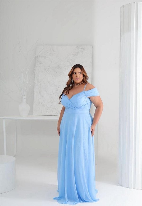 Vestido manuela Azul Serenity + Clutch Brinde
