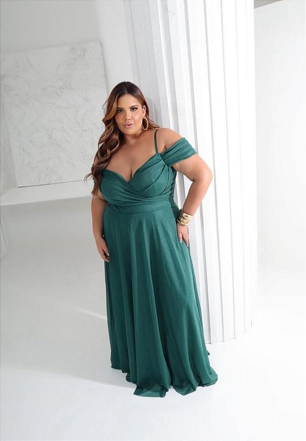 Vestido Manuela Verde Esmeralda + Clutch Brinde