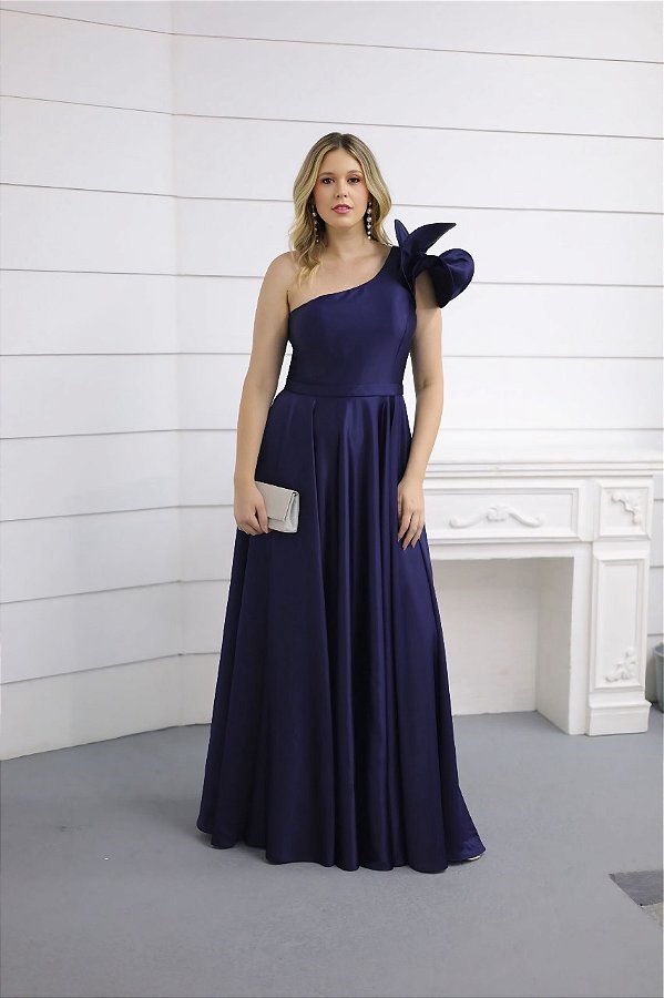 Vestido Gênova Azul Marinho + Clutch Brinde