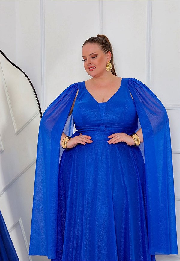 Vestido Ayla Royal Com/Sem Brilho + Clutch Brinde
