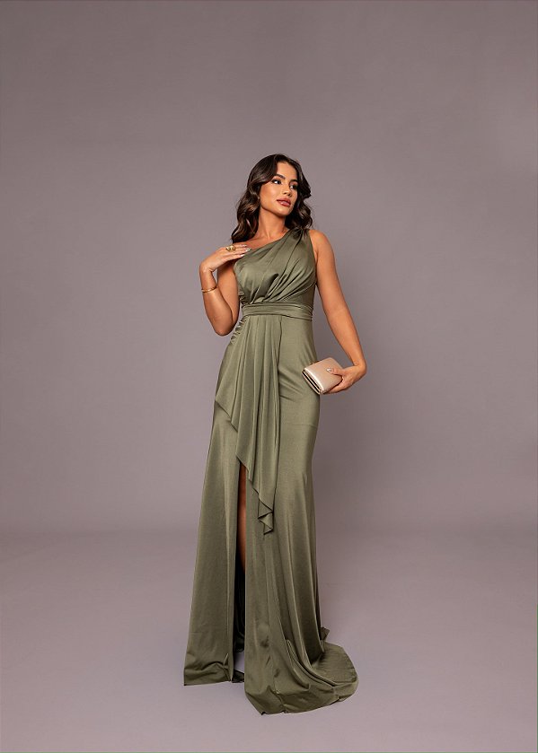 Vestido Cancún Verde Oliva + Clutch Brinde