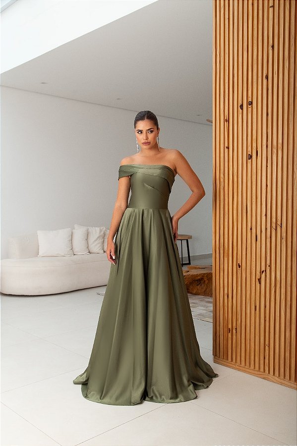 Vestido Ylina Verde Oliva + Clutch Brinde