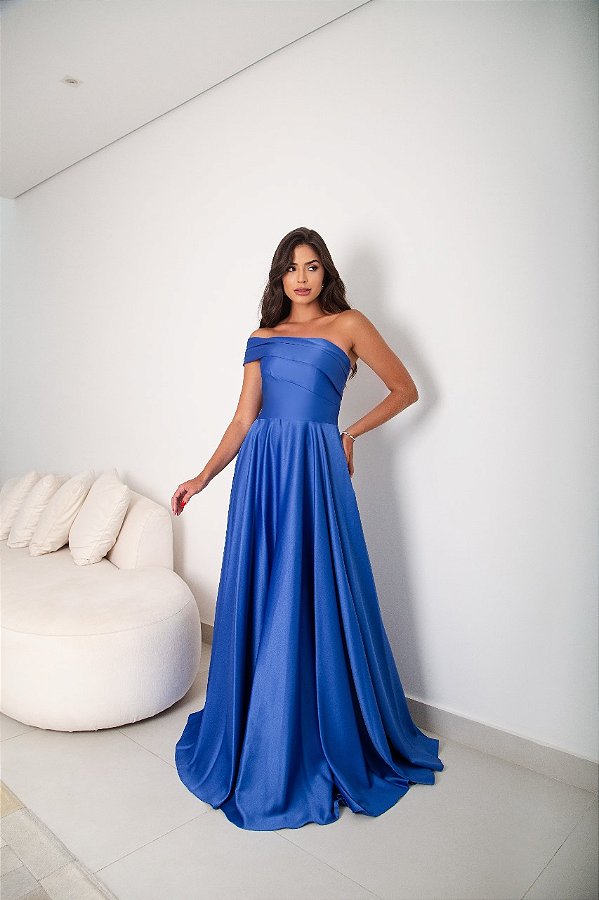 Vestido Ylina Azul Royal + Clutch Brinde