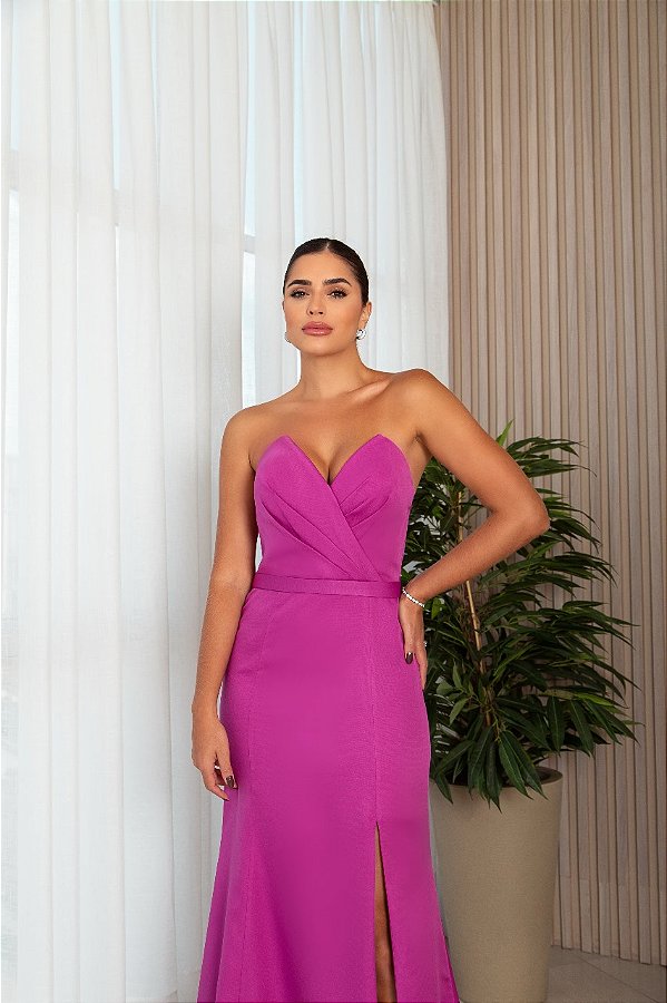 Vestido Auren Fúcsia + Clutch Brinde