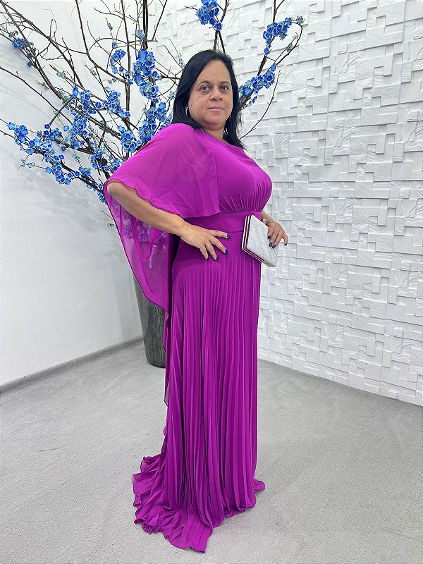 Vestido Rynel Fúcsia + Clutch Brinde