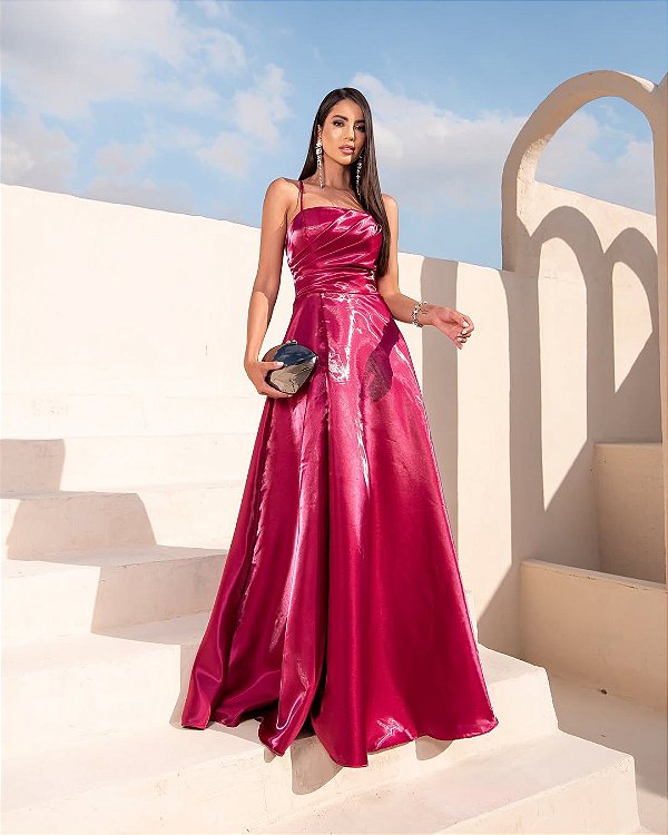 Vestido Ivira Fúcsia + Clutch Brinde