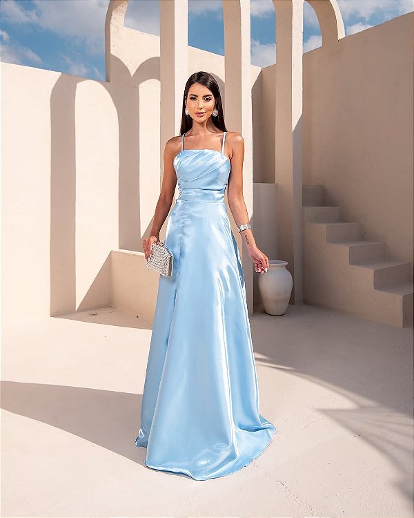 Vestido Ivira Azul Serenity + Clutch Brinde