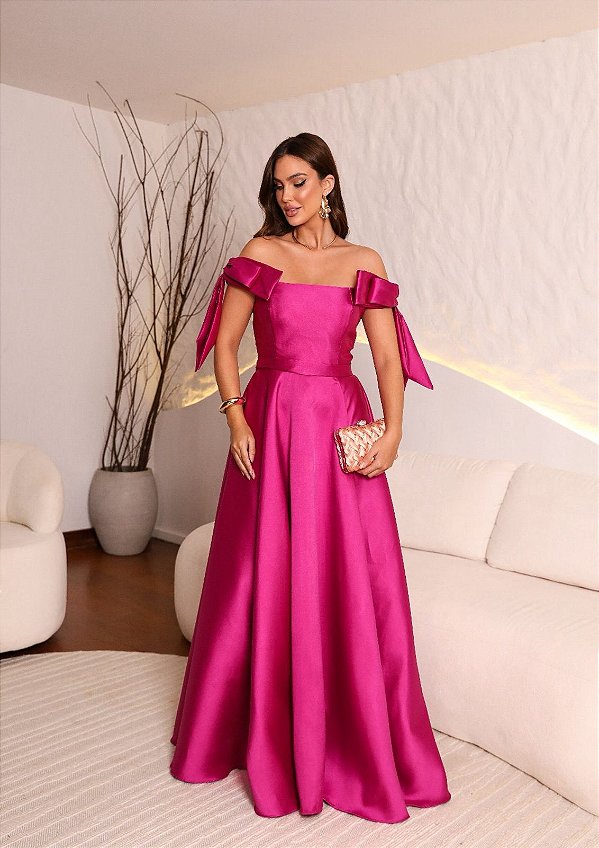 Vestido Kaely Fúcsia + Clutch Brinde