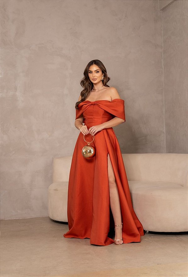 Vestido Isolde Terracota + Clutch Brinde