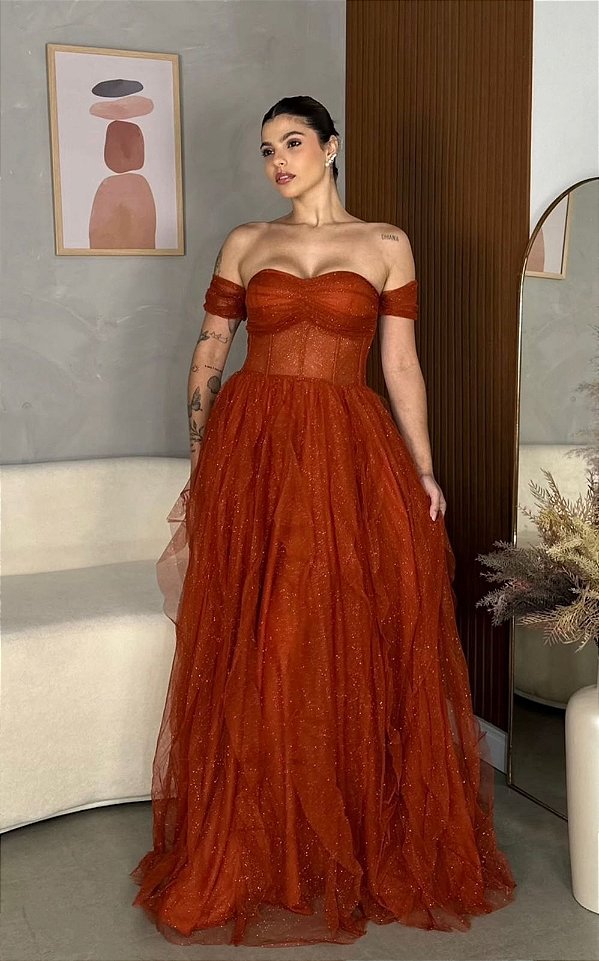 Vestido Helena Terracota + Clutch Brinde
