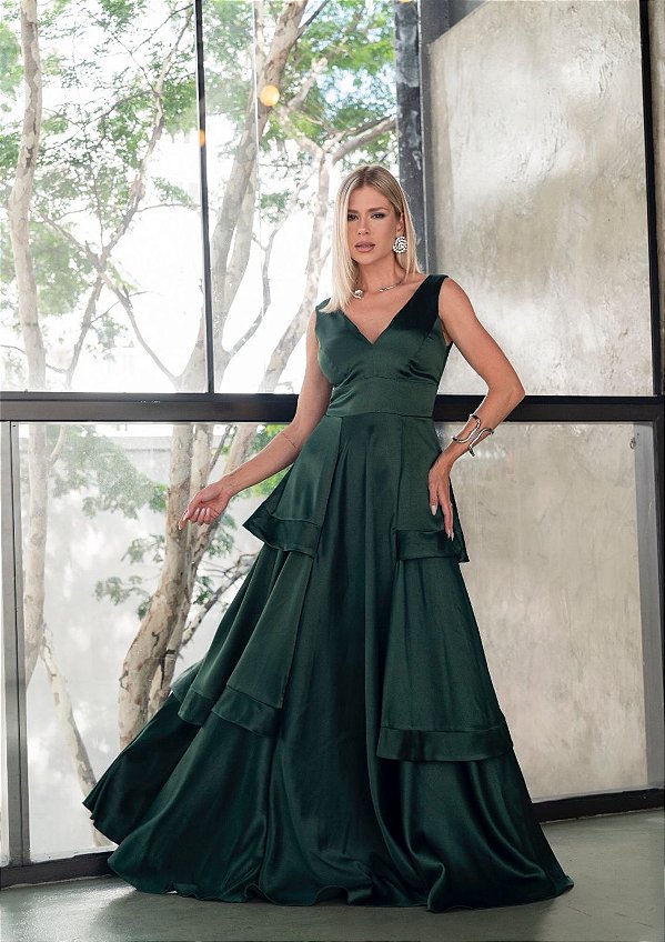 Vestido Anary Verde Musgo + Clutch Brinde