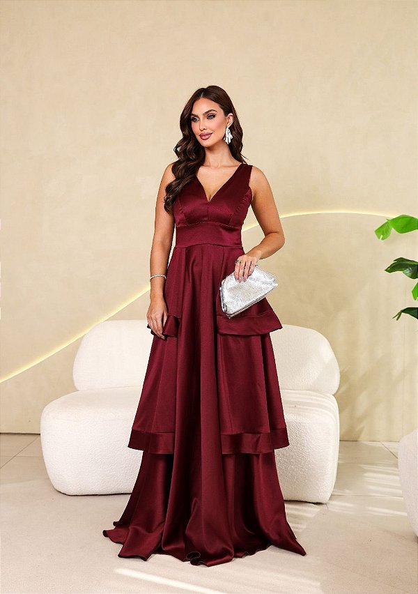 Vestido Anary Marsala + Clutch Brinde