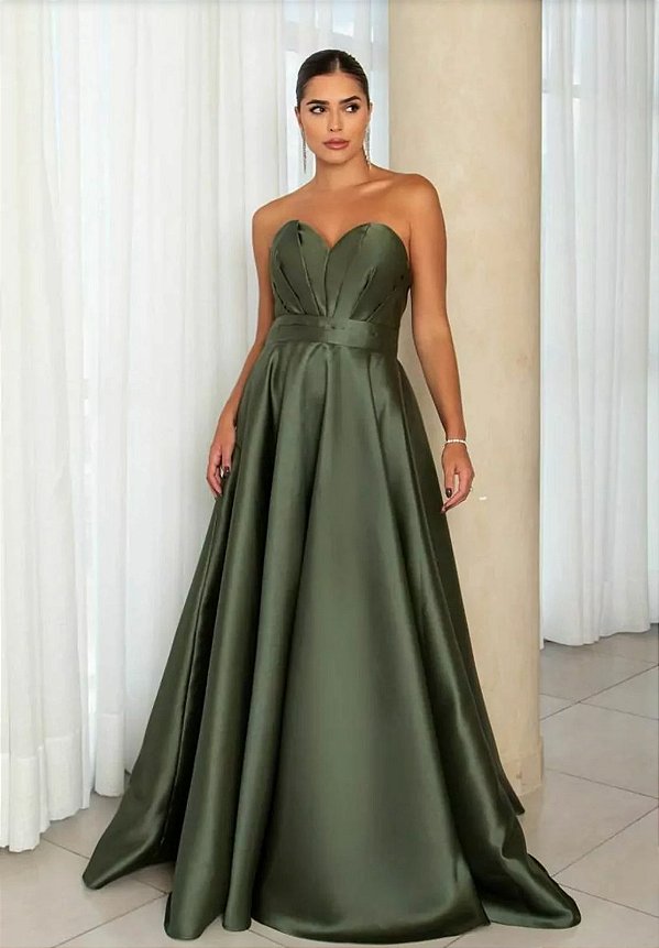 Vestido Virela Verde Oliva + Clutch Brinde