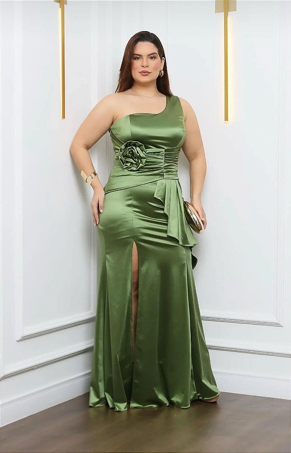 Vestido Ilisa Verde Oliva + Clutch Brinde
