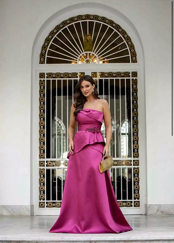 Vestido Pepium Fúcsia + Clutch Brinde