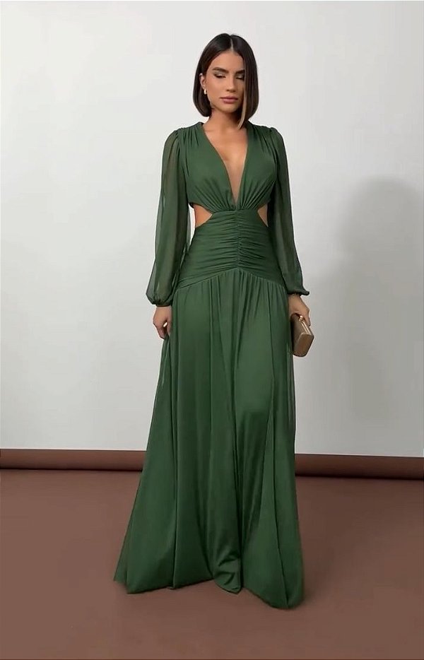 Vestido Agostini Verde Oliva +  Clutch Brinde