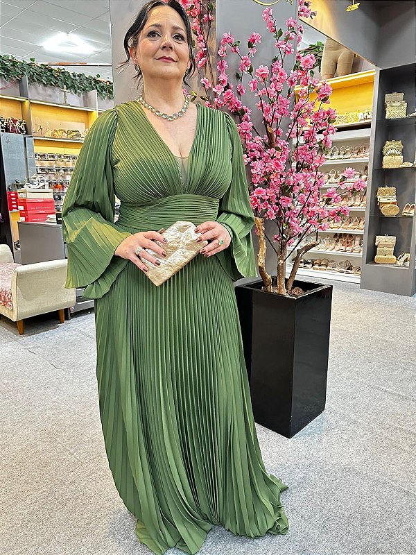 Vestido Leonor Verde Oliva + Clutch Brinde