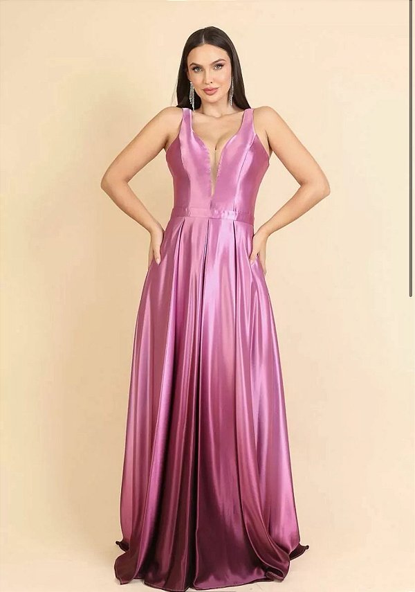 Vestido Amy Rosa Degradê com Pink + Clutch Brinde
