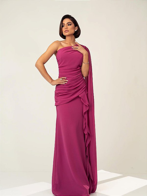 Vestido Elsie Fucsia + Clutch Brinde