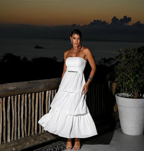 Vestido Zinnia branco+ Clutch brinde