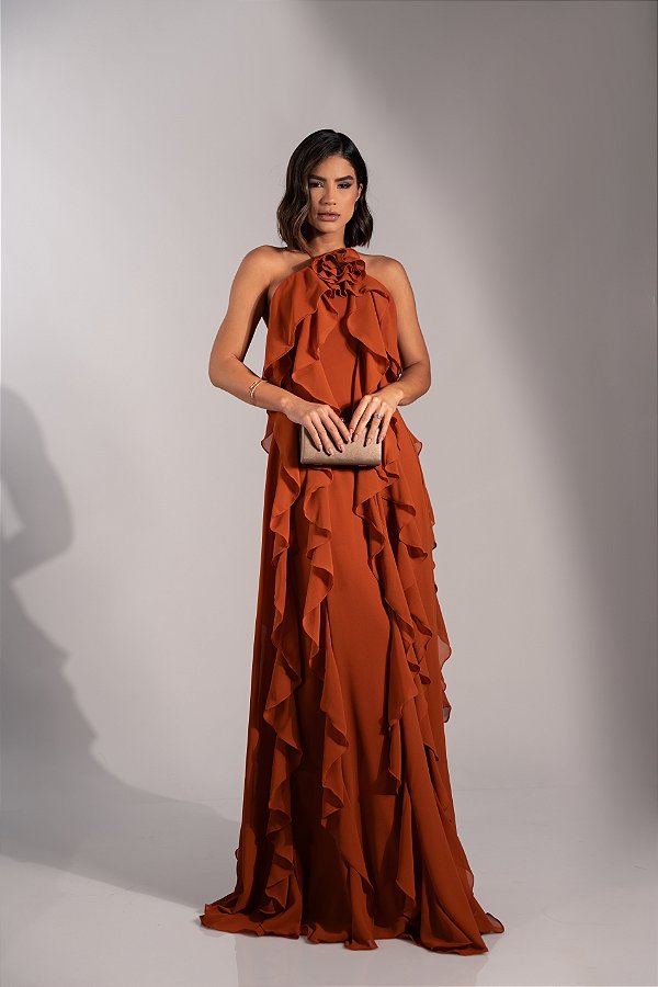 Vestido florentina terracota + Clutch brinde
