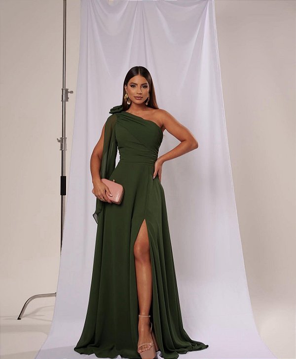 Vestido Coreia verde oliva + Clutch Brinde