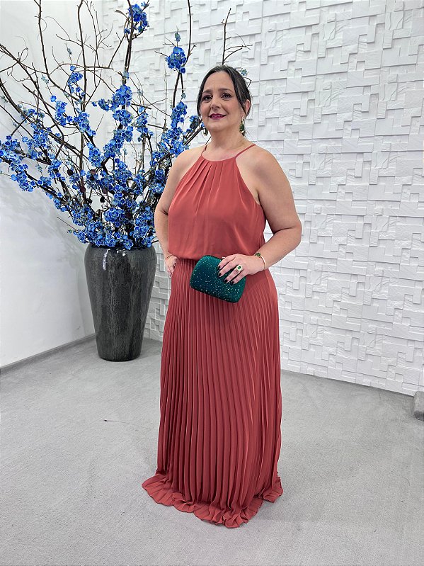 Vestido Lia terracota +Clutch Brinde