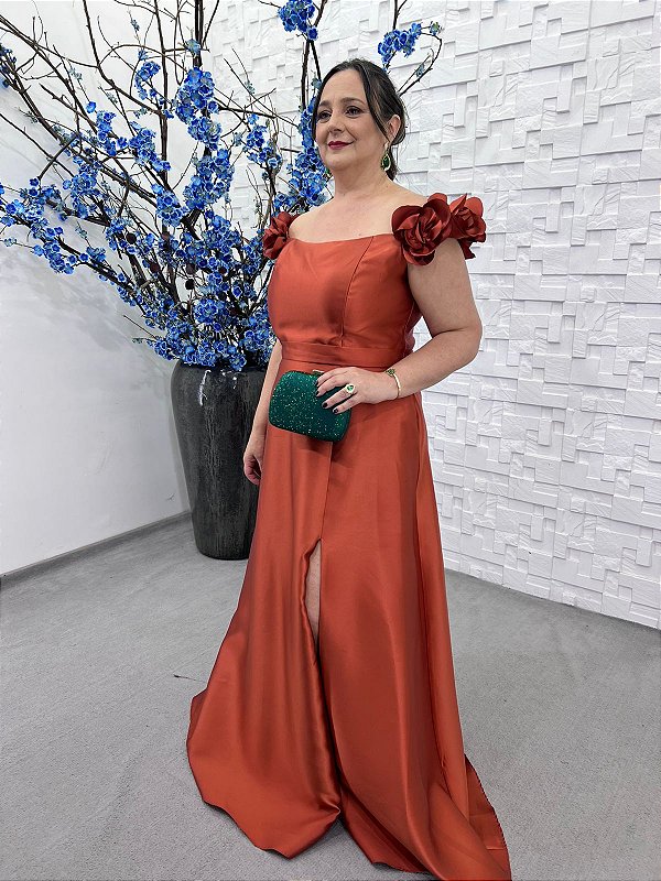 Vestido Lotus terracota + Clutch Brinde