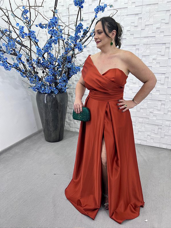 Vestido Estel terracota + Clutch Brinde
