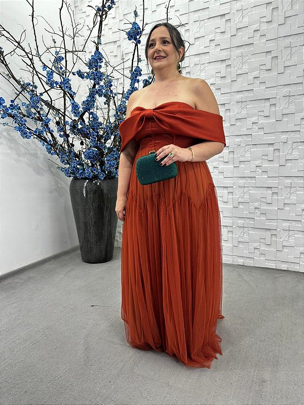 Vestido Irina Terracota + Clutch Brinde
