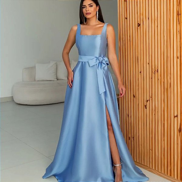 Vestido Greta azul serenity + Clutch Brinde