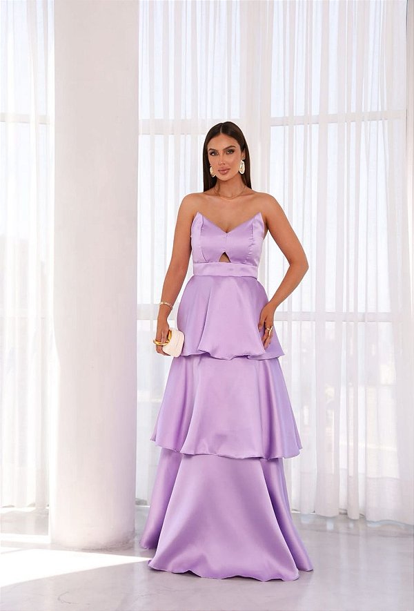 Vestido Luiza lilas + Cluthc brinde