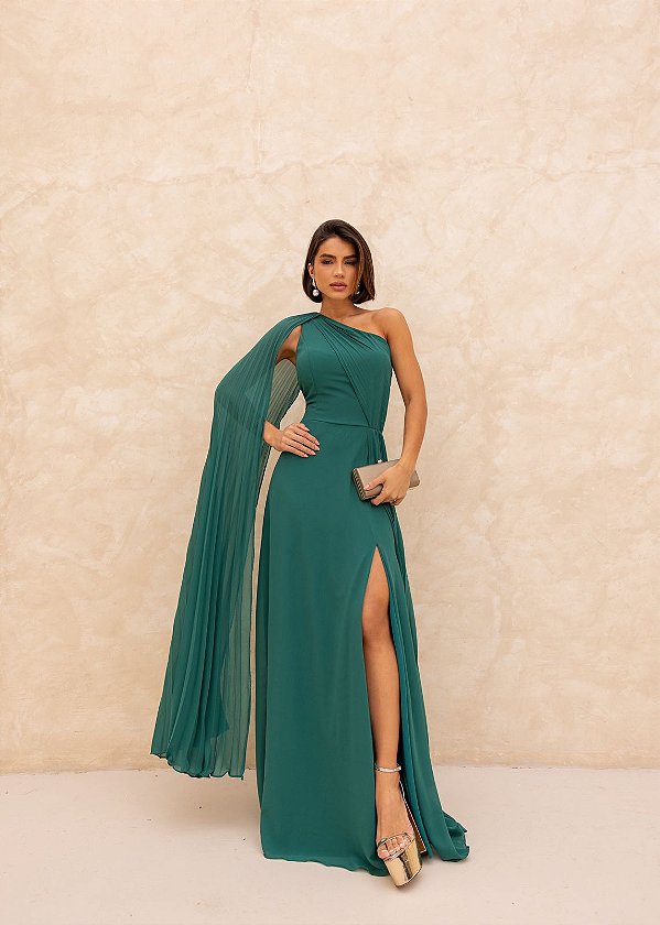 Vestido Alaina verde esmeralda + Cluth Brinde