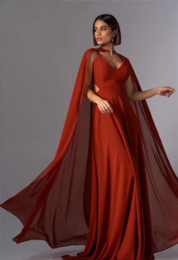 Vestido Celeste terracota + clutch brinde