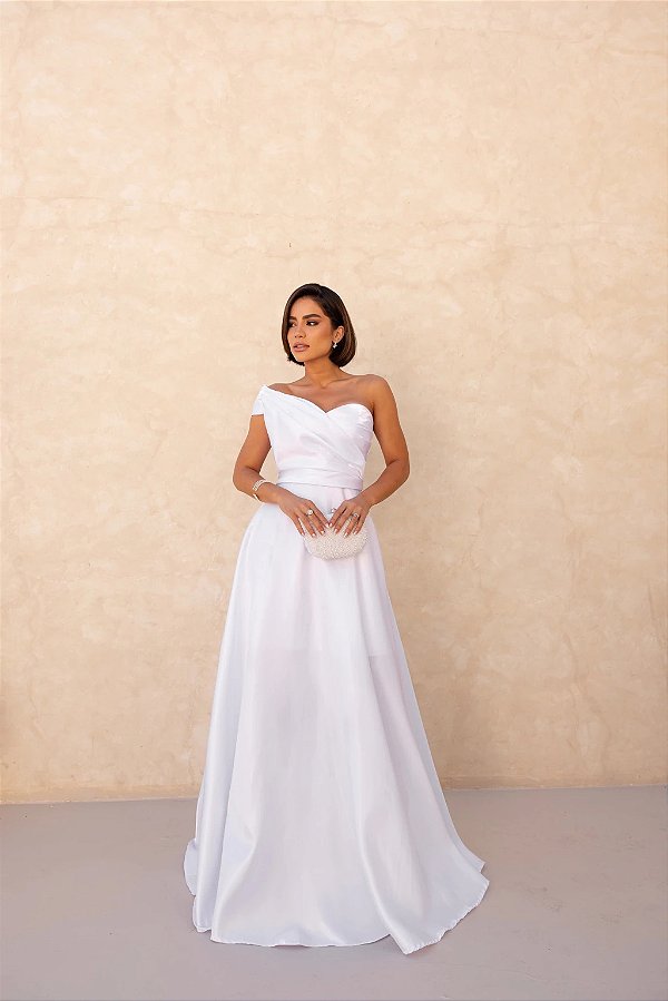 Vestido Sibel branco + Clutch Brinde