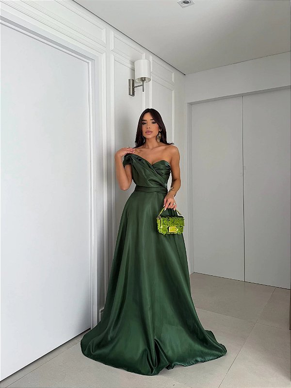 Vestido Sibel verde oliva + Clutch Brinde