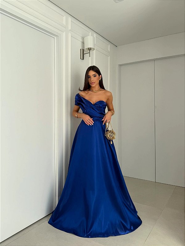 Vestido Sibel azul royal + Clutch Brinde