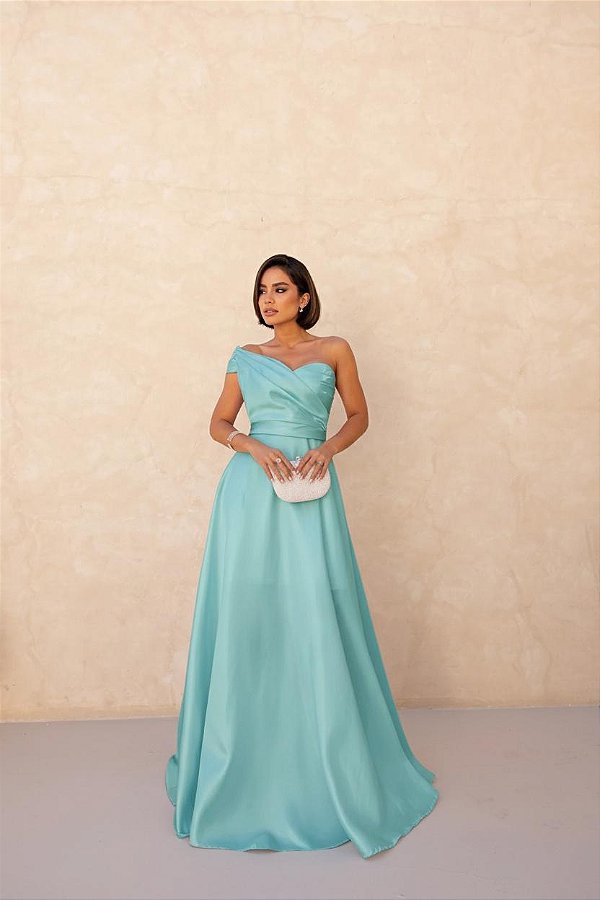 Vestido Sibel verde menta + Clutch Brinde