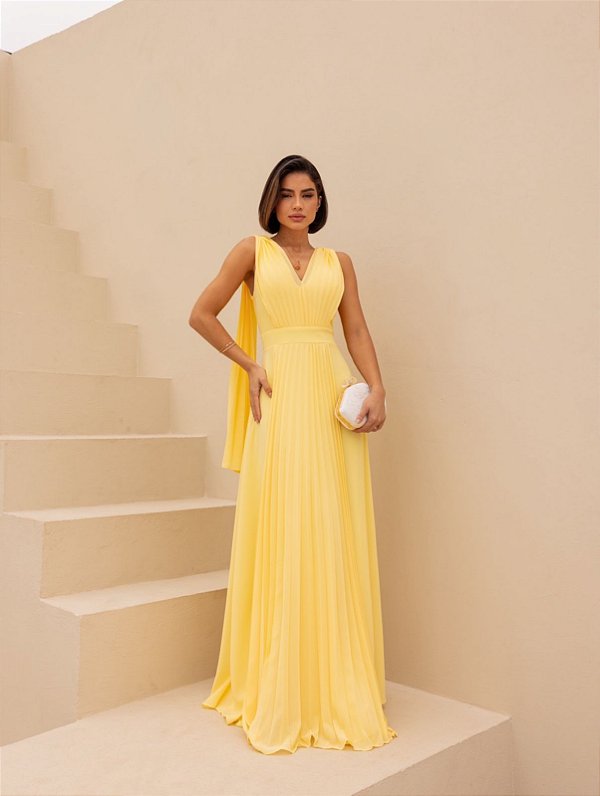 Vestido Rachel Amarelo + Clutch Brinde