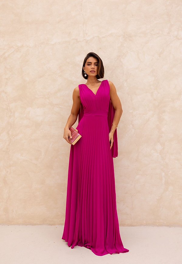 Vestido Rachel fucsia + Clutch Brinde