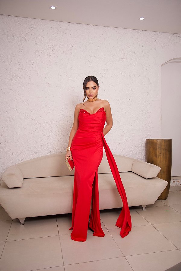 Vestido Cristal vermelho + Clutch Brinde